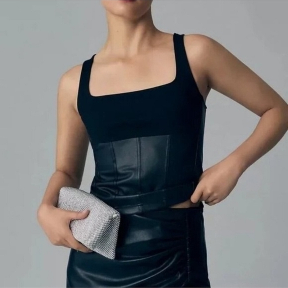 Maeve Faux Leather Corset Tank Top Black Sz XS NWT Has Stretch